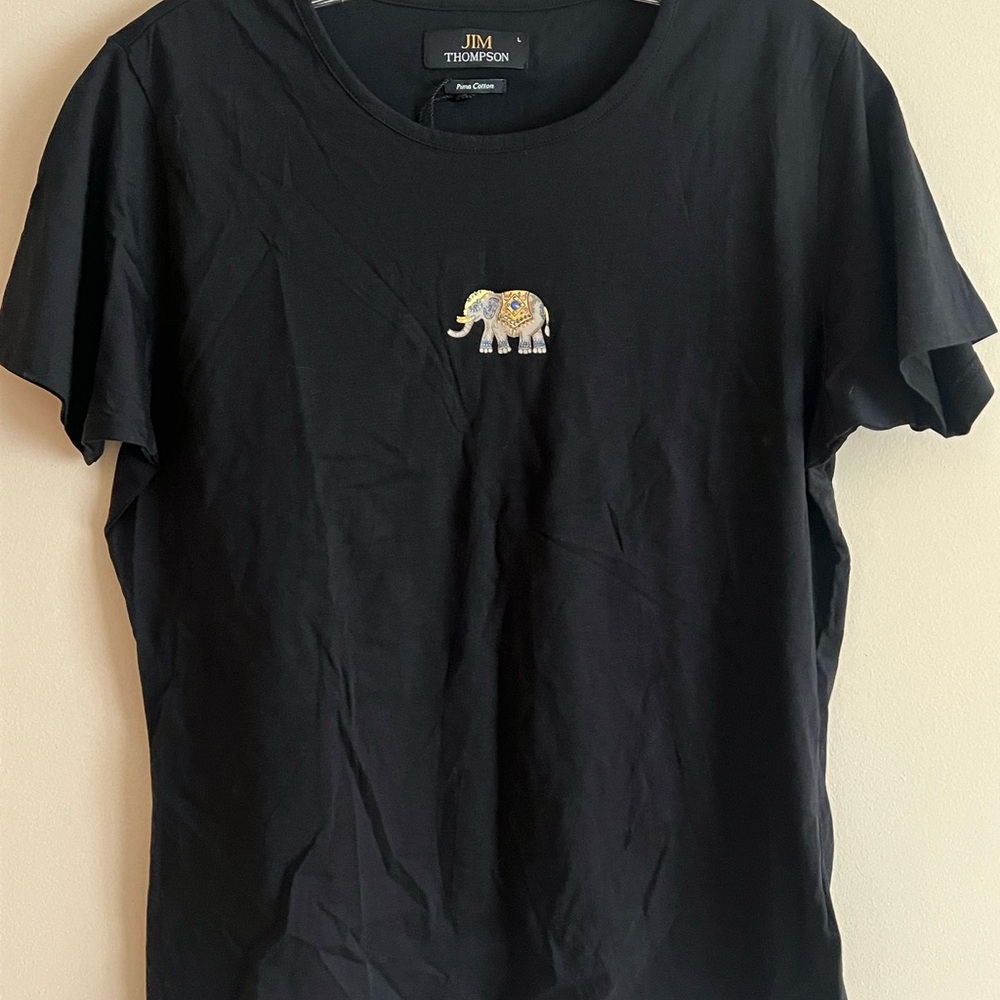 JIM THOMPSON PIMA COTTON BLING ELEPHANT TOP - BLACK -  NWT - L